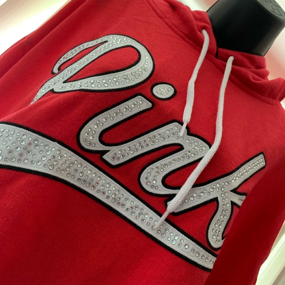 NWOT VS PINK L lightweight Red Sparkling Rhinestone BLING Hoodie - Picture 1 of 4
